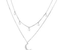 Naszyjnik srebrny z cyrkoniami - Księżyc, gwiazdy