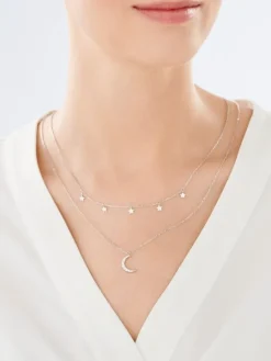 Naszyjnik srebrny z cyrkoniami - Księżyc, gwiazdy