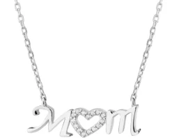 Naszyjnik srebrny z cyrkoniami - mama, serce