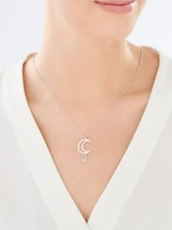 Naszyjnik srebrny z cyrkoniami - Księżyc, gwiazda