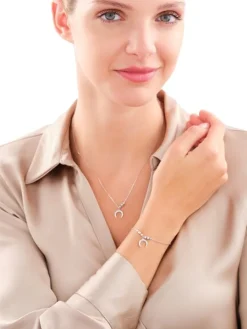 Naszyjnik srebrny z cyrkoniami - Księżyc, kulki