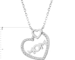 Naszyjnik srebrny z cyrkoniami - serce, mama