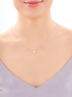 Naszyjnik srebrny z cyrkoniami - koń, podkowa, serce