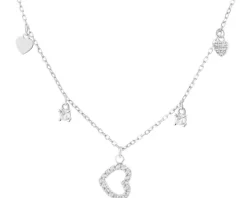 Naszyjnik srebrny z cyrkoniami - serca