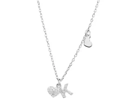 Naszyjnik srebrny z cyrkoniami - litera K, serca