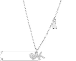 Naszyjnik srebrny z cyrkoniami - litera K, serca