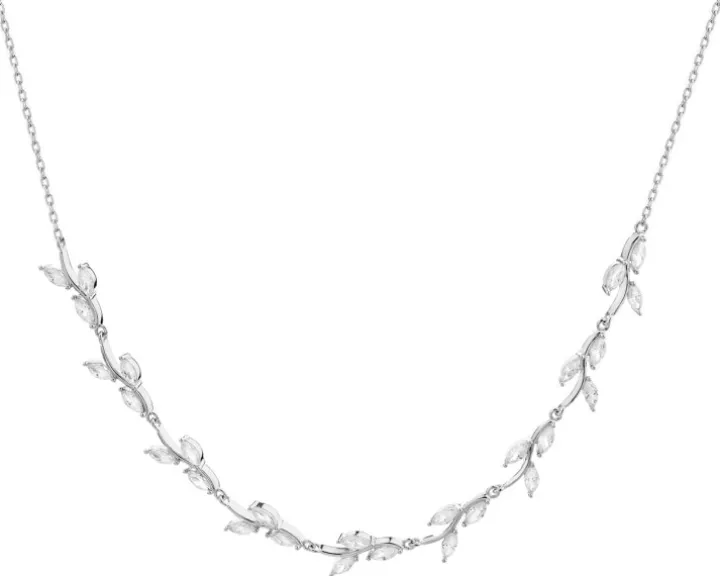 Naszyjnik srebrny z cyrkoniami - liście