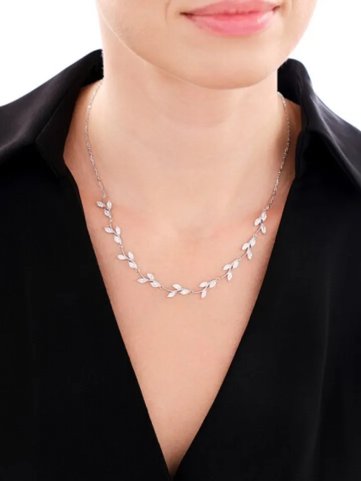 Naszyjnik srebrny z cyrkoniami - liście