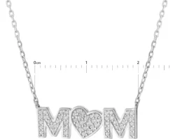 Naszyjnik srebrny z cyrkoniami - mama, serce
