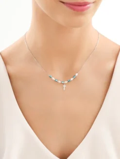 Naszyjnik srebrny z masą perłową - krzyż