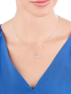 Naszyjnik srebrny z perłami i cyrkoniami - Księżyc, gwiazdy