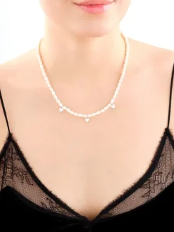 Naszyjnik srebrny z perłami - serca