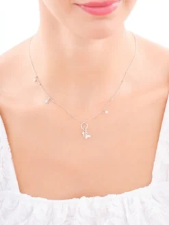 Naszyjnik srebrny z perłami i cyrkoniami - motyle