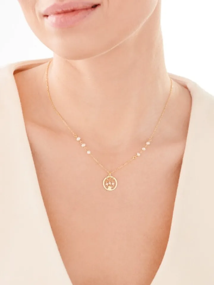 Naszyjnik srebrny z perłami - koniczyna