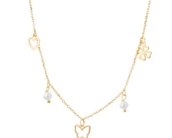 Naszyjnik srebrny z perłami -  serce, motyl, koniczyna