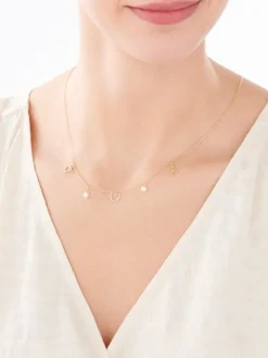 Naszyjnik srebrny z perłami -  serce, motyl, koniczyna