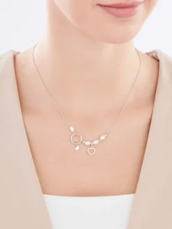 Naszyjnik srebrny z perłami i cyrkoniami - serca