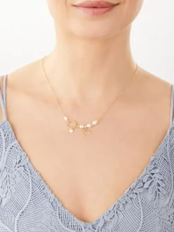 Naszyjnik srebrny z perłami - serca