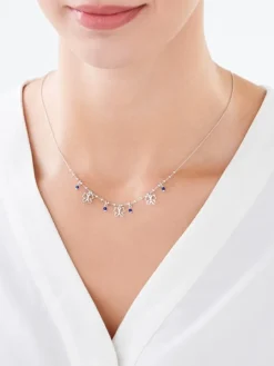 Naszyjnik srebrny ze szkłem - motyle, kulki