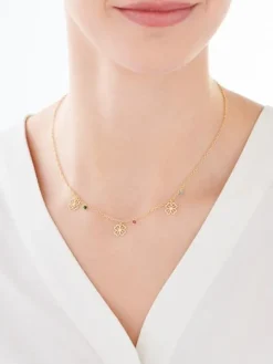 Naszyjnik srebrny ze szkłem - koniczyny, kwiaty