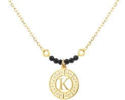 Naszyjnik srebrny ze szlifowanym szkłem - litera K, rozeta