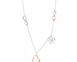 Naszyjnik z białego i różowego złota z diamentami - serce, nieskończoność, koniczyna - 0,01 ct - próba 375