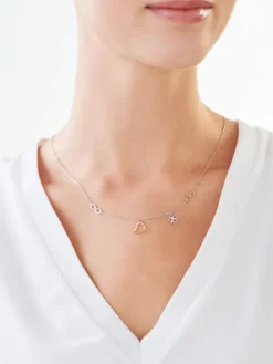 Naszyjnik z białego i różowego złota z diamentami - serce, nieskończoność, koniczyna - 0,01 ct - próba 375