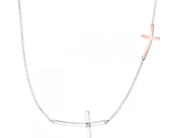 Naszyjnik z białego i różowego złota z diamentem - krzyż - 0,004 ct - próba 375