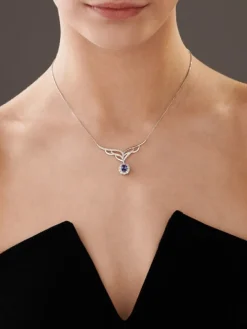 Naszyjnik z białego złota brylantami i tanzanitem - próba 585