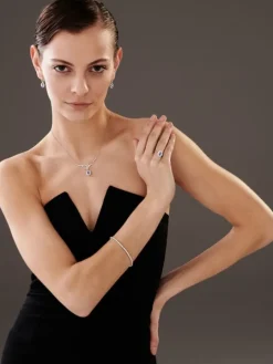 Naszyjnik z białego złota brylantami i tanzanitem - próba 585