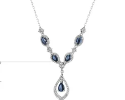 Naszyjnik z białego złota z brylantami i szafirami - próba 585