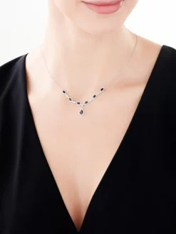 Naszyjnik z białego złota z brylantami i szafirami - próba 585