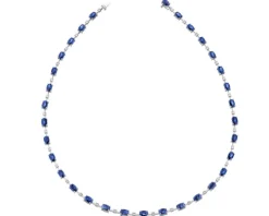 Naszyjnik z białego złota z brylantami i szafirami - 43 cm - próba 750