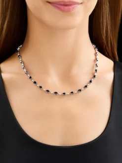 Naszyjnik z białego złota z brylantami i szafirami - 43 cm - próba 750