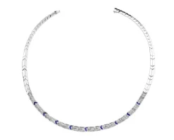 Naszyjnik z białego złota z brylantami i szafirami - próba 585