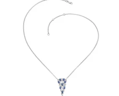 Naszyjnik z białego złota z brylantami i szafirami - próba 585