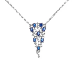 Naszyjnik z białego złota z brylantami i szafirami - próba 585