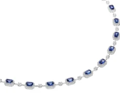 Naszyjnik z białego złota z brylantami i szafirami - próba 750