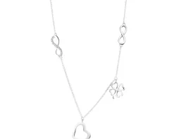 Naszyjnik z białego złota z diamentami - serce, nieskończoność, koniczyna - 0,01 ct - próba 585