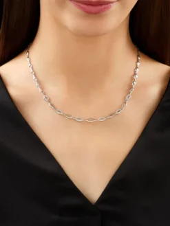 Naszyjnik z białego złota z diamentami - 45 cm, - 0,10 ct - próba 750