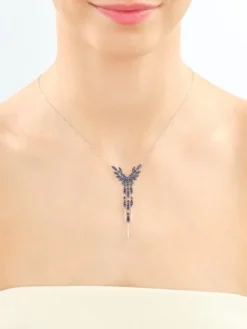 Naszyjnik z białego złota z diamentami i szafirami - próba 585