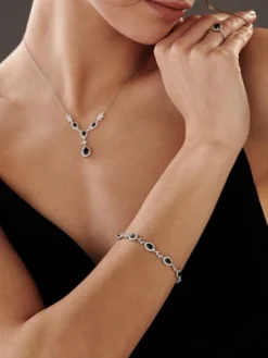 Naszyjnik z białego złota z diamentami i szafirami - próba 585