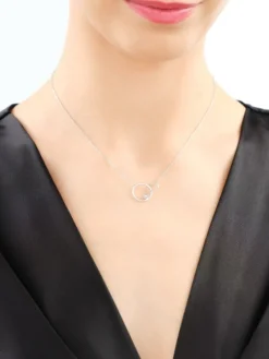 Naszyjnik z białego złota z brylantem - koła - 0,01 ct - próba 585