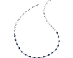 Naszyjnik z białego złota z diamentami i szafirami - 43 cm - próba 585