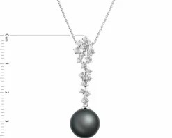 Naszyjnik z białego złota z brylantami i perłą Tahiti - próba 585
