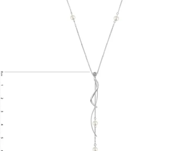 Naszyjnik z białego złota z brylantem i perłami - próba 375