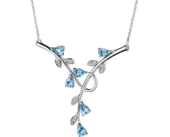Naszyjnik z białego złota z diamentami i topazami - liście - próba 375