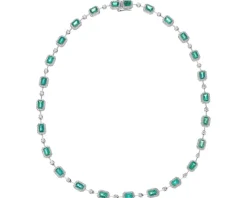 Naszyjnik z białego złota z brylantami i szmaragdami - próba 750