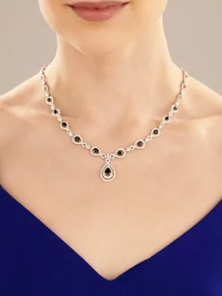 Naszyjnik z białego złota z brylantami i szafirami - próba 585