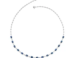 Naszyjnik z białego złota z brylantami i szafirami - 45 cm - próba 750